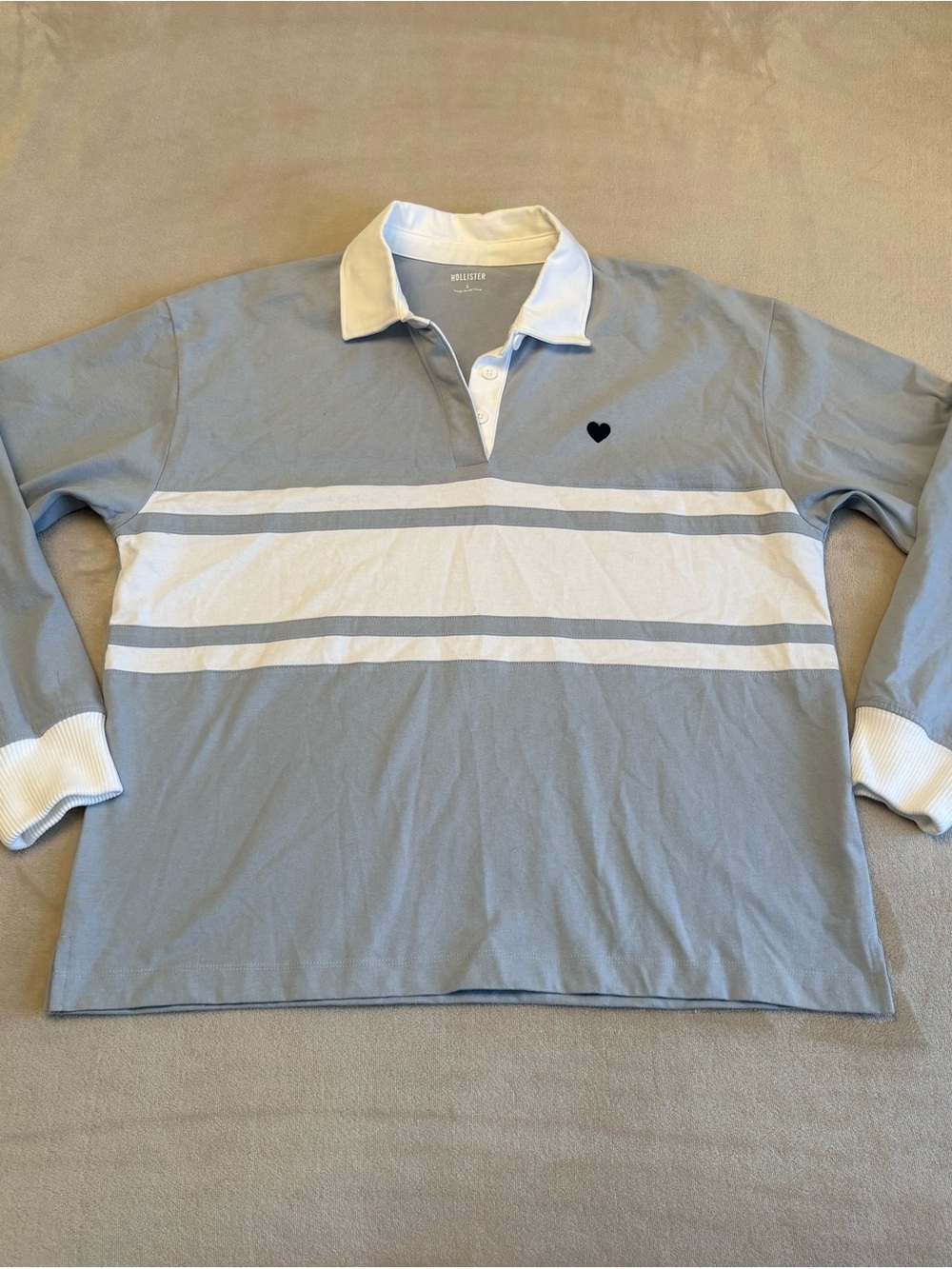 Hollister Light Blue & White Striped Rugby Polo
